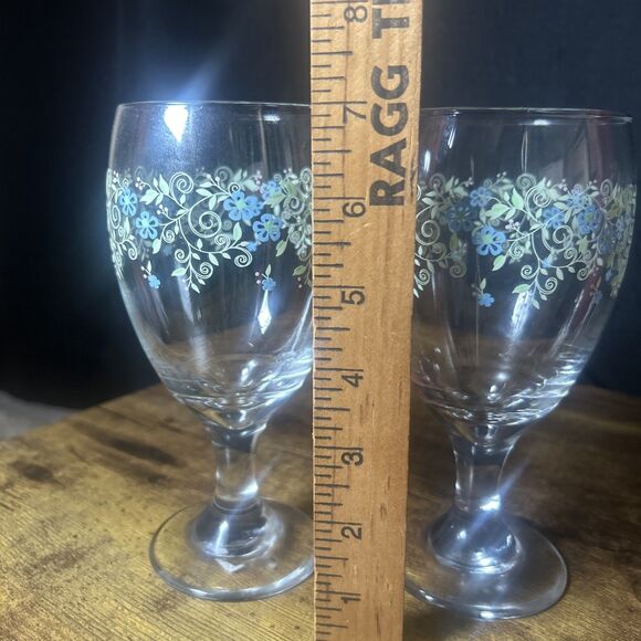 LibbeSpring Floral Goblets Vintage 7” Water Tea Glasses – Blue Easter Drinkware - Picture 7 of 9